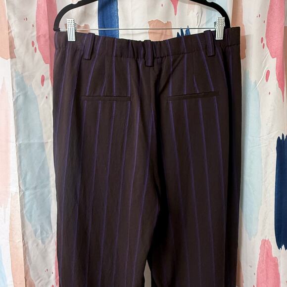 Vince Pleat-Front Wide-Leg Pants in Brown and Purple Stripes Size 14 - Picture 9 of 13